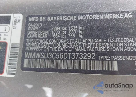 2013 Mini Hardtop Cooper z USA, uszkodzony, nr VIN WMWSU3C56DT373292